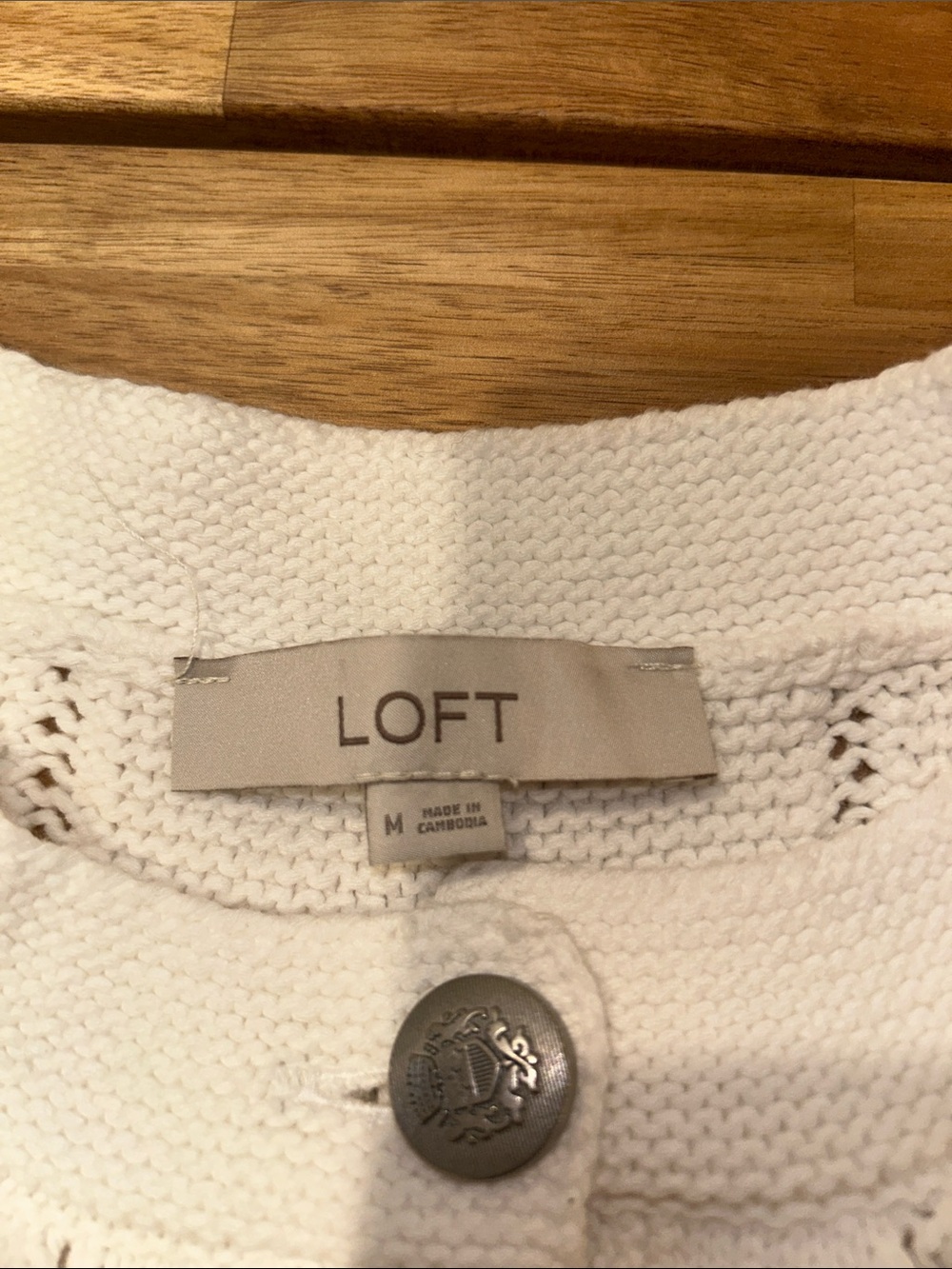 LOFT White Short-Sleeve Button Front Knit Cardigan - Picture 2 of 7
